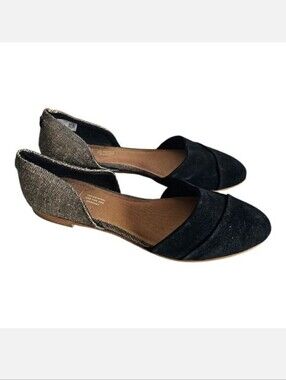 TOMS Jutti D'Orsay Black Suede Metallic Woven Flats - Size 9 1/2‎